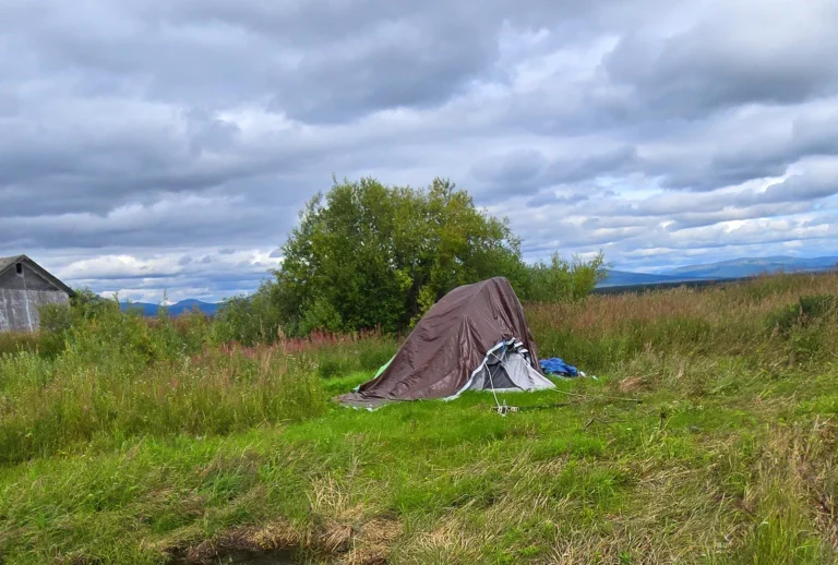 Alaska_resident in tarp home